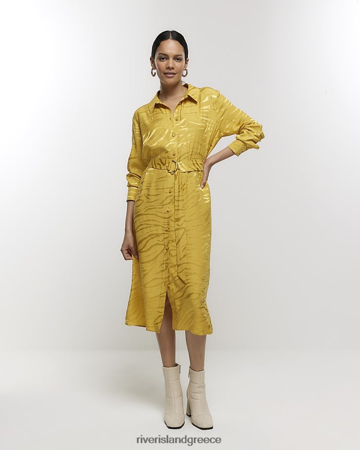 River Island ενδύματα κίτρινος γυναίκες μίντι πουκάμισο φόρεμα με ζώνη B6N8X4164