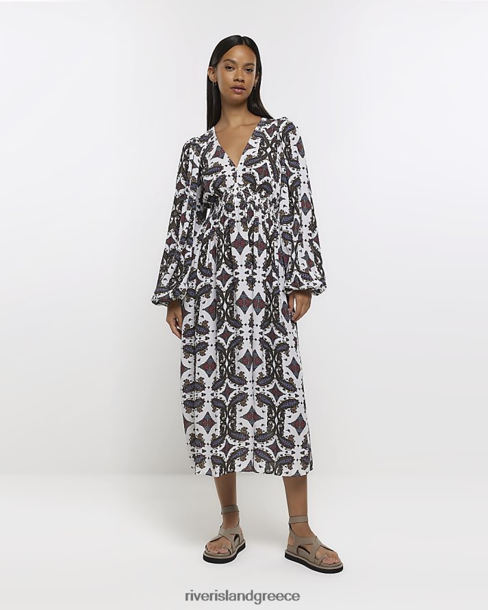 River Island ενδύματα κρέμα γυναίκες μίντι φόρεμα με κούνια με ριπ μανίκια B6N8X4229