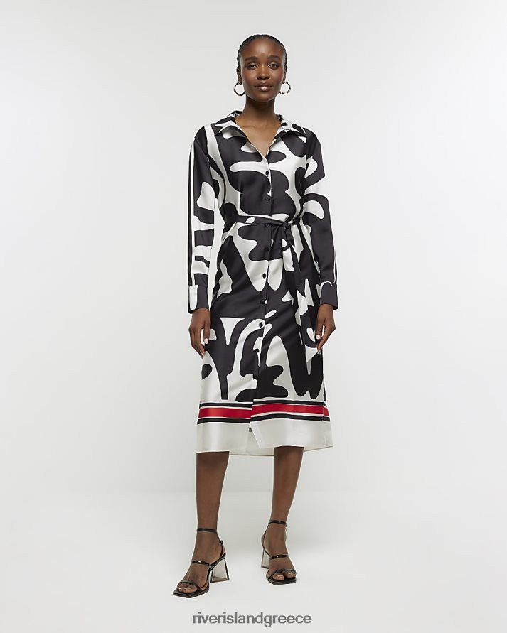 River Island ενδύματα μαύρος γυναίκες αφηρημένο μίντι φόρεμα με ζώνη B6N8X4244