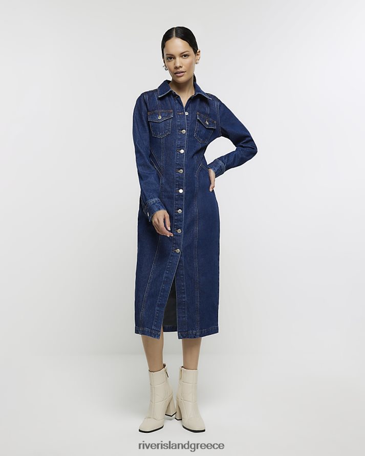 River Island ενδύματα μπλε γυναίκες τζιν μίντι πουκάμισο φόρεμα B6N8X4258