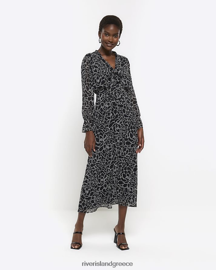 River Island ενδύματα μαύρος γυναίκες Μίντι φόρεμα σιφόν φλοράλ κούνια B6N8X4333
