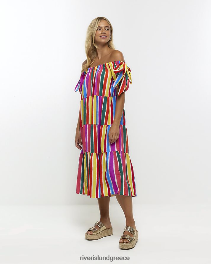 River Island ενδύματα ροζ γυναίκες μίντι φόρεμα με ρίγες B6N8X4619