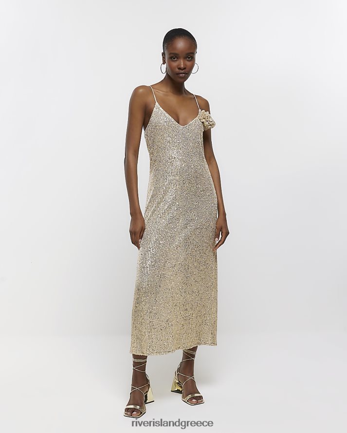 River Island ενδύματα χρυσός γυναίκες μίντι φόρεμα με παγιέτες κορσάζ B6N8X4679