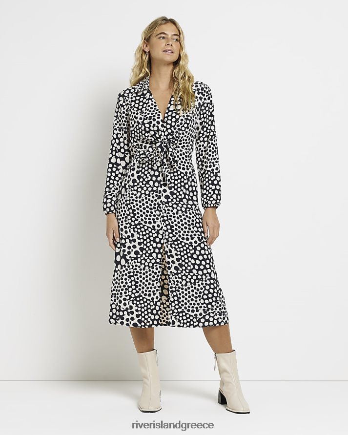 River Island ενδύματα μαύρος γυναίκες μίντι πουκάμισο φόρεμα με σποτ μπροστινό κόμπο B6N8X4796