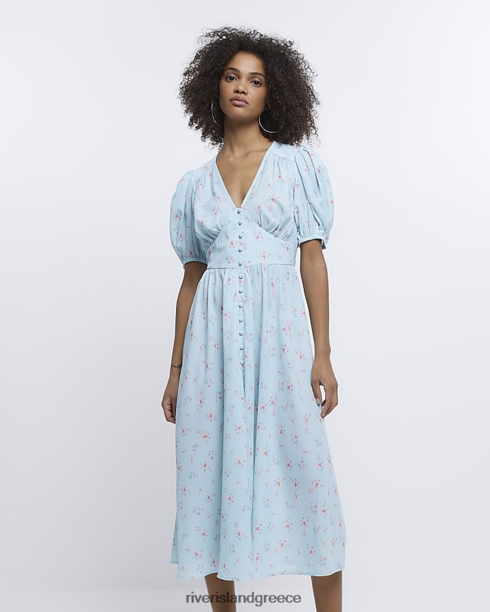 River Island ενδύματα μπλε γυναίκες Μίντι φόρεμα με λουλουδάτο τσάι B6N8X4858