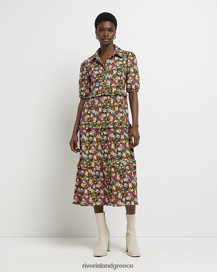 River Island ενδύματα μαύρος γυναίκες φλοράλ κοντομάνικο μίντι πουκάμισο φόρεμα B6N8X4912