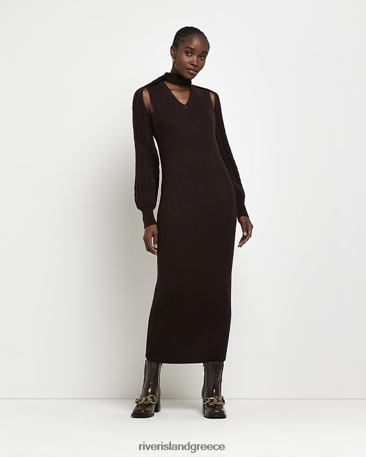 River Island ενδύματα καφέ γυναίκες μίντι φόρεμα με πλεκτό κομμένο σώμα B6N8X4929