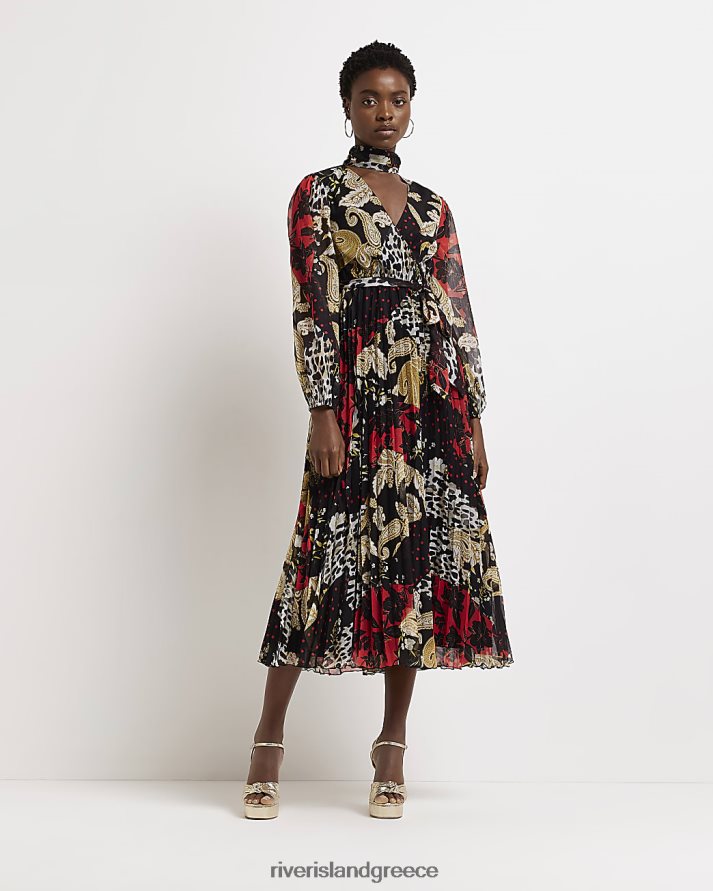 River Island ενδύματα μαύρος γυναίκες μίντι φόρεμα με εμπριμέ με εμπριμέ B6N8X4942