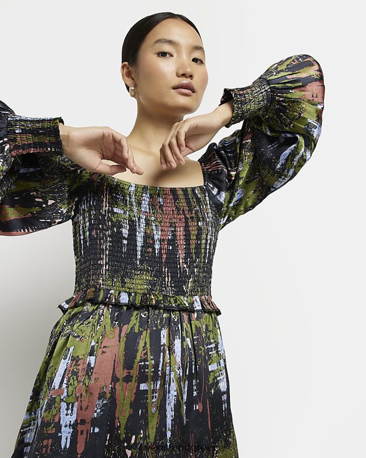 River Island ενδύματα μαύρος γυναίκες εμπριμέ μίντι φόρεμα B6N8X4946