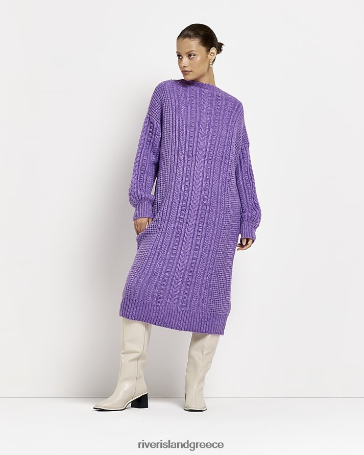 River Island ενδύματα μωβ γυναίκες μίντι φόρεμα με πλεκτό καλώδιο B6N8X4955