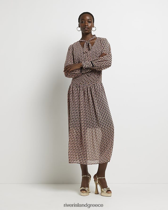 River Island ενδύματα το κόκκινο γυναίκες Μίντι φόρεμα με ψηλή εμπριμέ γραβάτα B6N8X4980