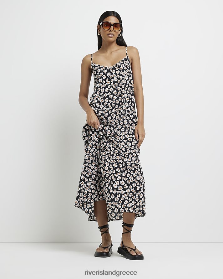 River Island ενδύματα μαύρος γυναίκες φλοράλ μίντι φόρεμα B6N8X5001