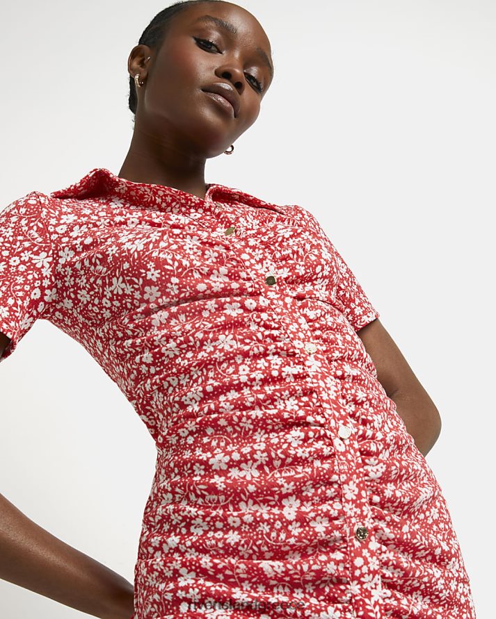 River Island ενδύματα το κόκκινο γυναίκες λουλουδάτο μίντι φόρεμα πουκάμισο B6N8X5011