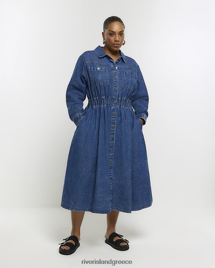 River Island ενδύματα μπλε γυναίκες συν τζιν μίντι πουκάμισο φόρεμα B6N8X5038