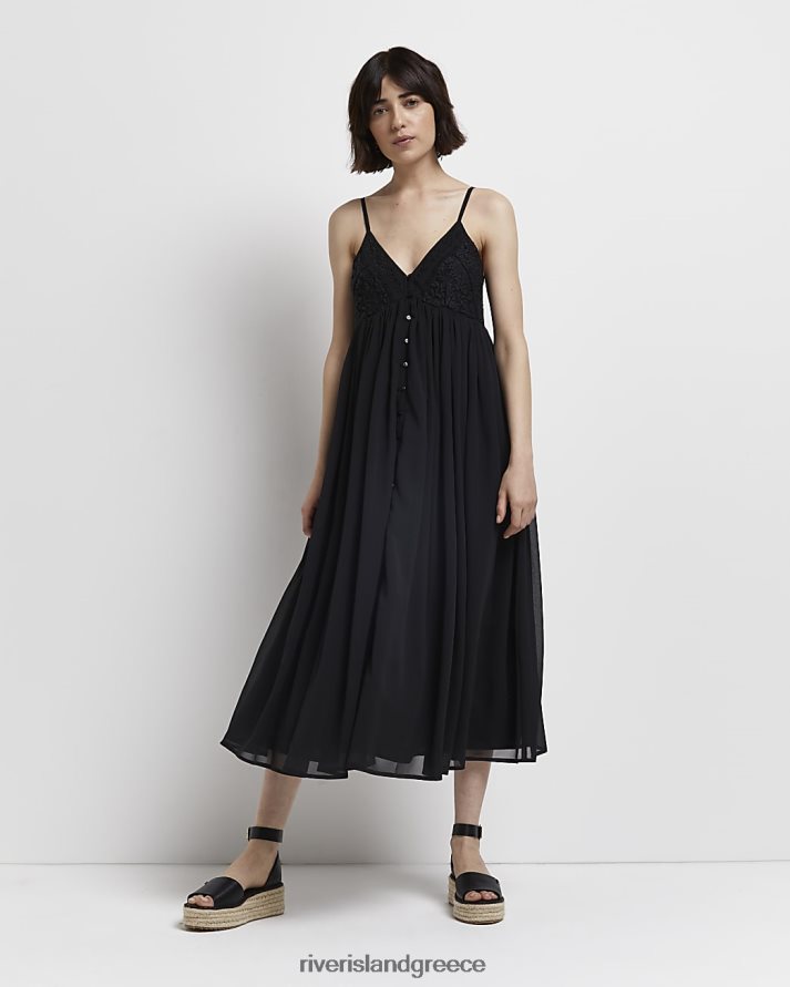 River Island ενδύματα μαύρος γυναίκες λεπτομέρεια δαντέλα καμί μίντι φόρεμα B6N8X5051
