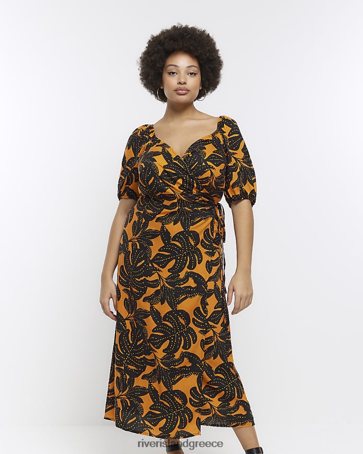 River Island ενδύματα πορτοκάλι γυναίκες μίντι φόρεμα με στάμπα με στάμπα B6N8X5156