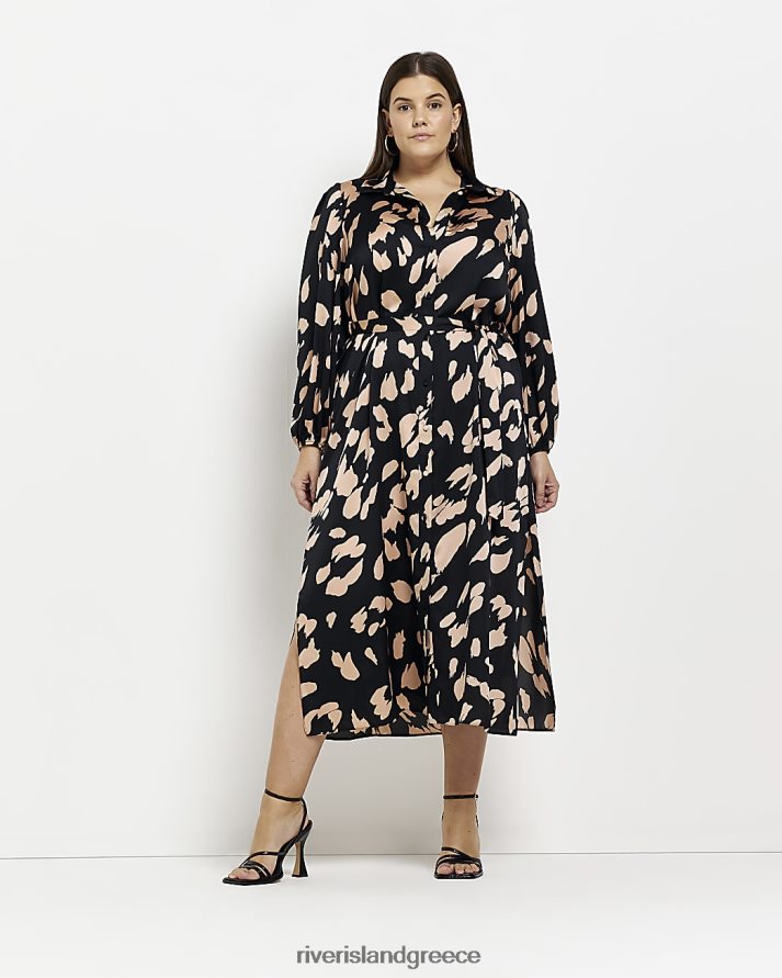 River Island ενδύματα μαύρος γυναίκες συν σατέν μίντι πουκάμισο φόρεμα B6N8X5182