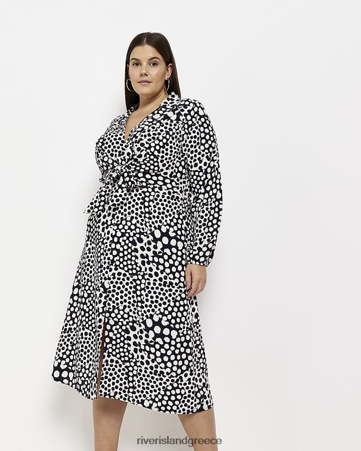 River Island ενδύματα μαύρος γυναίκες μίντι πουκάμισο φόρεμα με μπροστινό κόμπο B6N8X5197