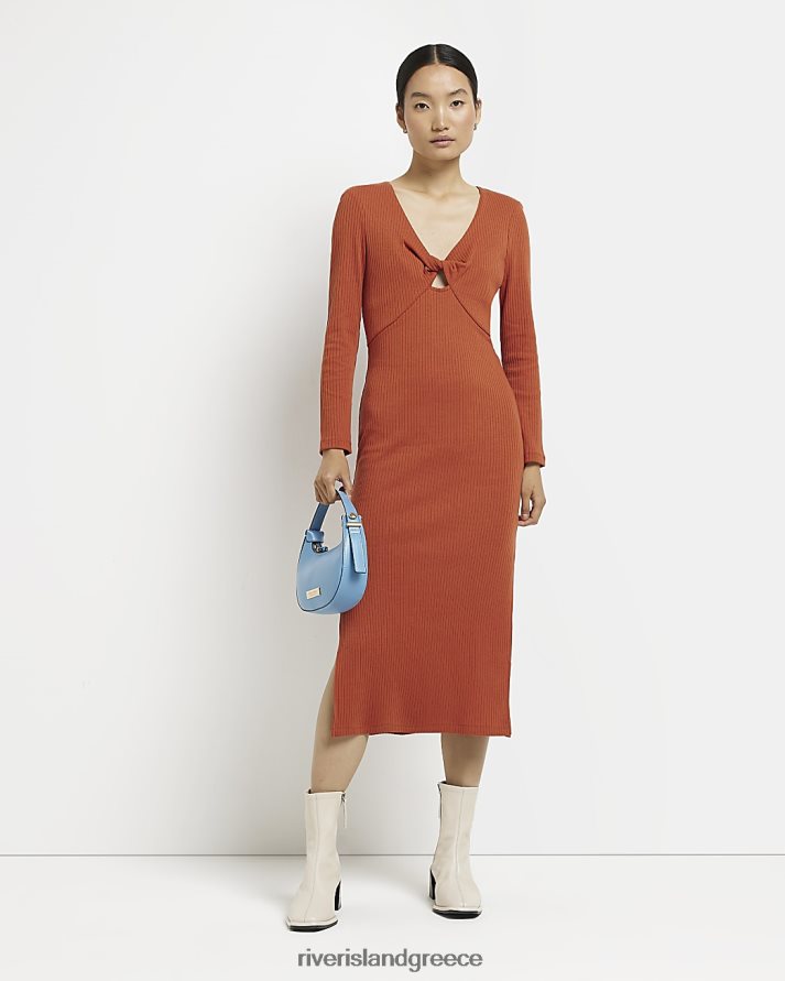 River Island ενδύματα πορτοκάλι γυναίκες μίντι φόρεμα με ραβδώσεις B6N8X582