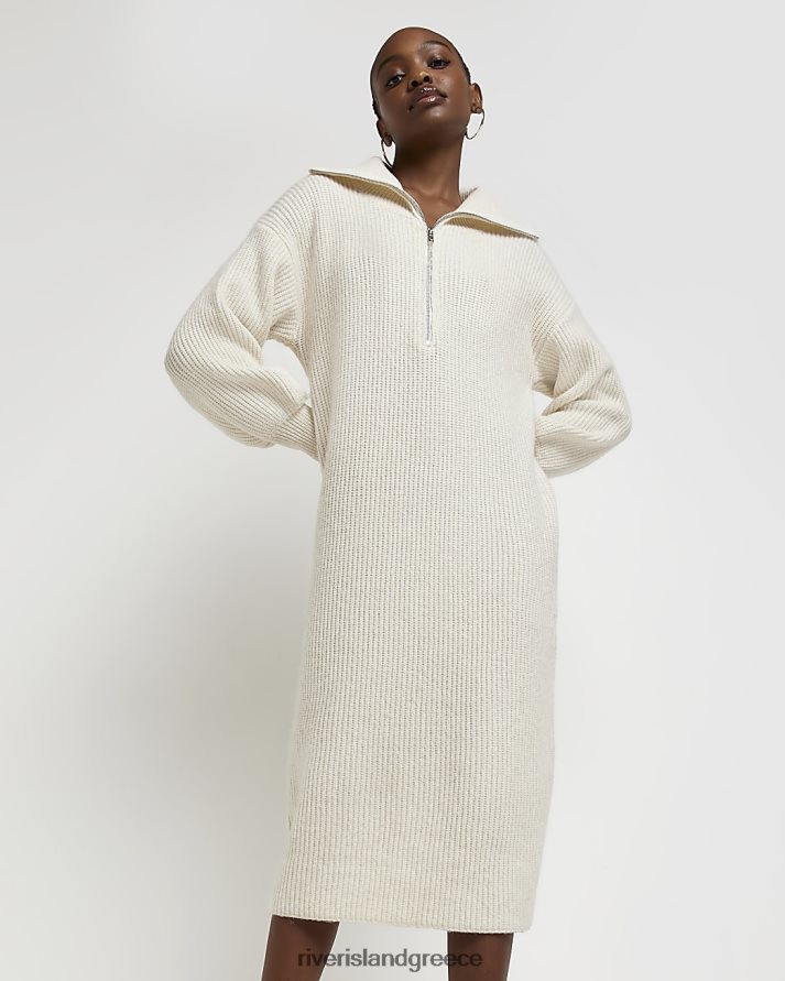 River Island ενδύματα κρέμα γυναίκες πλεκτό μίντι φόρεμα με μισό φερμουάρ B6N8X595