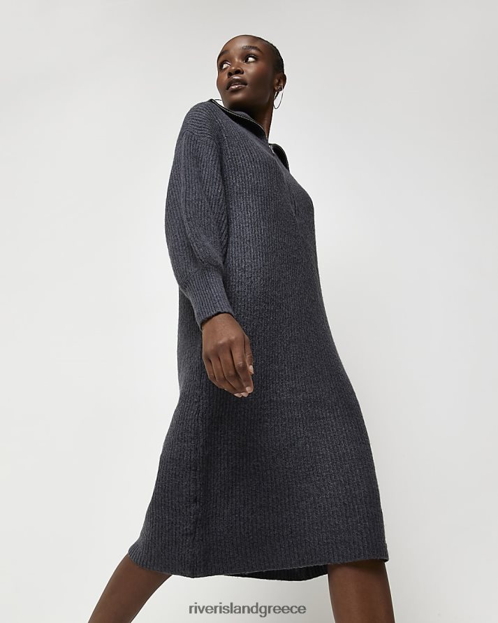 River Island ενδύματα γκρί γυναίκες πλεκτό μίντι φόρεμα με μισό φερμουάρ B6N8X596
