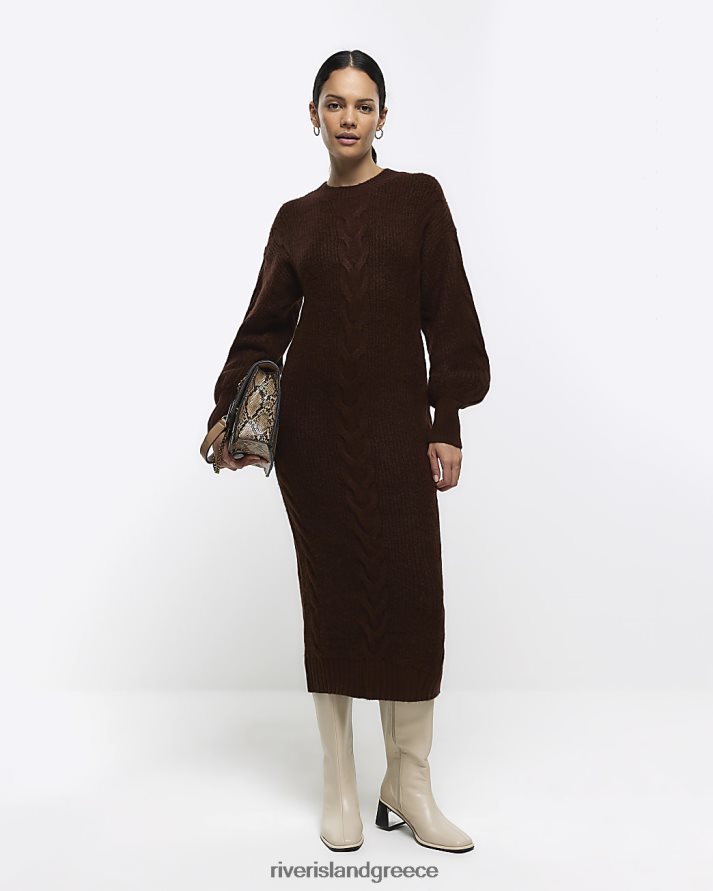 River Island ενδύματα καφέ γυναίκες μίντι φόρεμα κοτσίδα B6N8X603