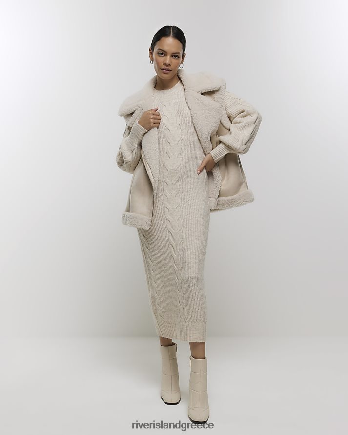River Island ενδύματα κρέμα γυναίκες μίντι φόρεμα κοτσίδα B6N8X604