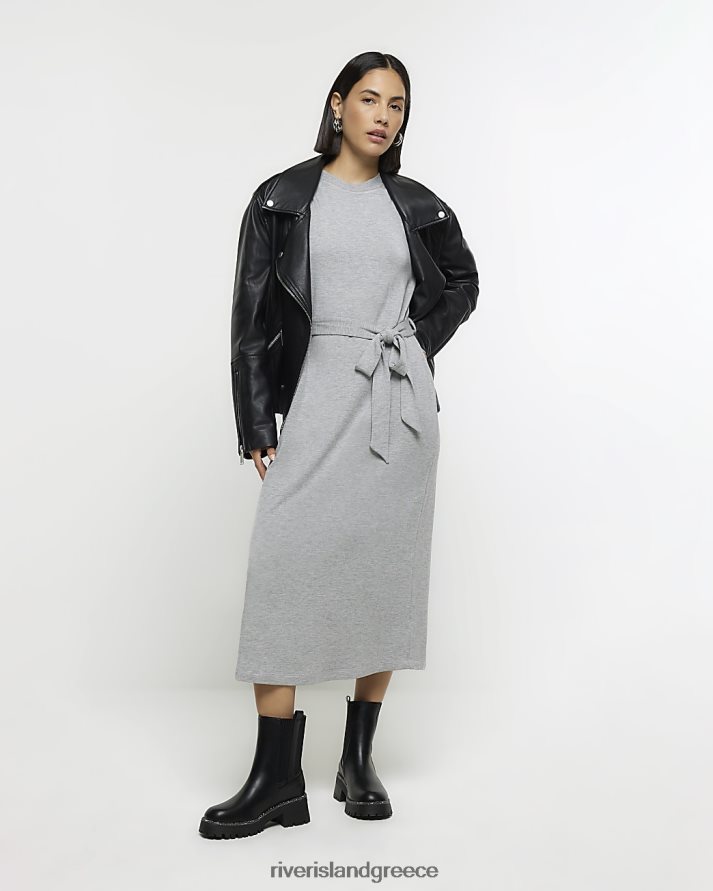 River Island ενδύματα γκρί γυναίκες μίντι φόρεμα φούτερ με ζώνη B6N8X634