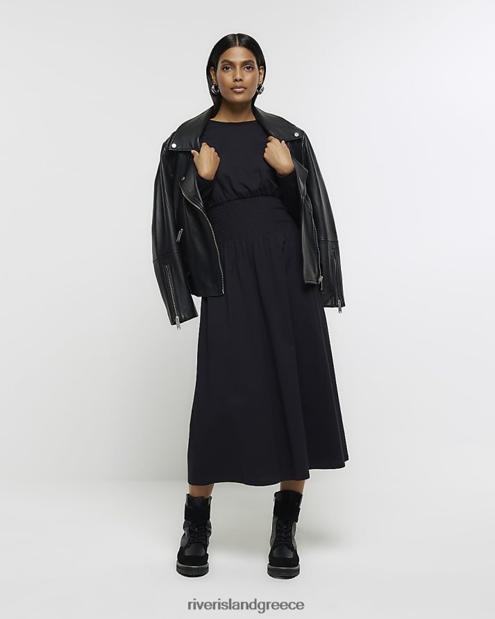 River Island ενδύματα μαύρος γυναίκες μίντι φόρεμα με στριμμένη μέση B6N8X773