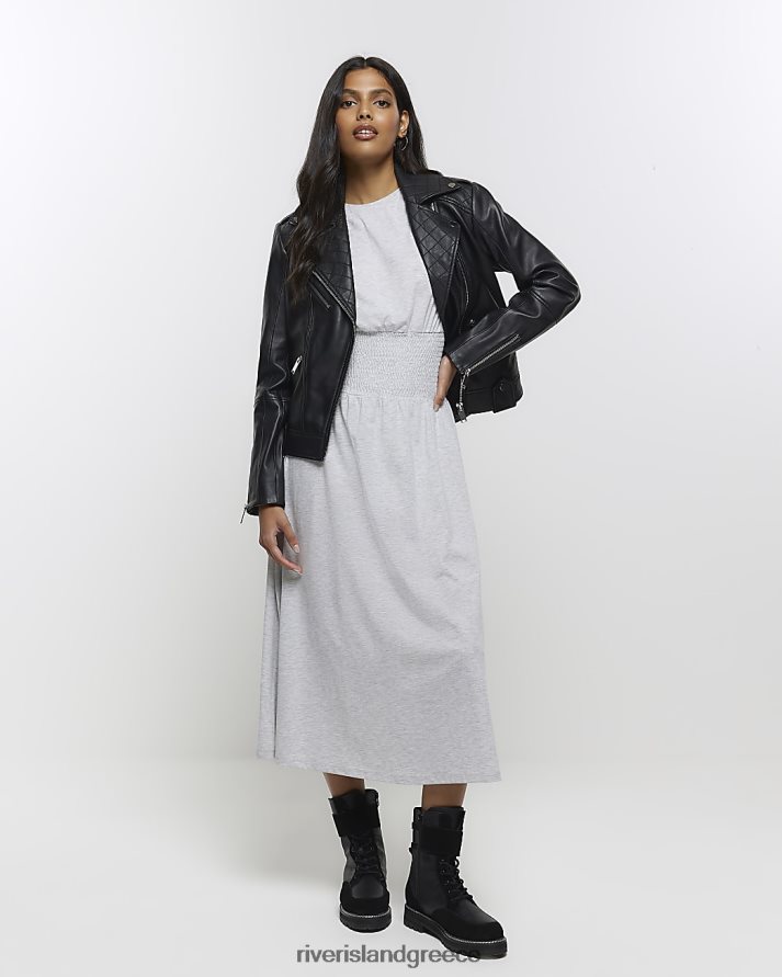 River Island ενδύματα γκρί γυναίκες Μίντι φόρεμα με μπλουζάκι μέσης B6N8X774