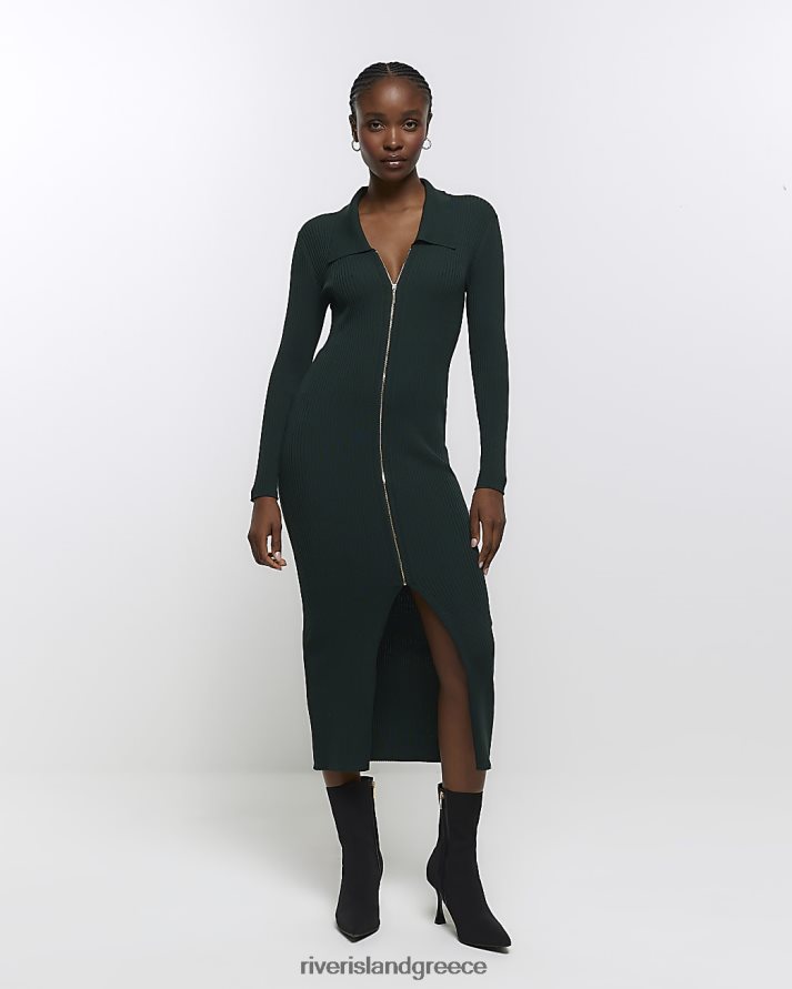 River Island ενδύματα πράσινος γυναίκες Πλεκτό μίντι φόρεμα με φερμουάρ B6N8X85