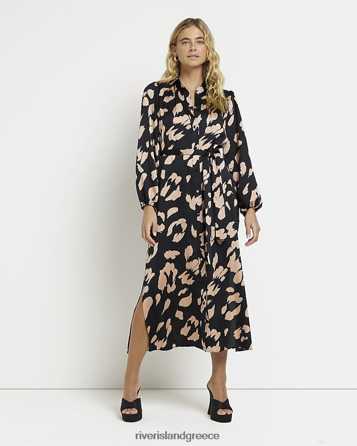 River Island ενδύματα μαύρος γυναίκες μίντι πουκάμισο φόρεμα από σατέν animal print B6N8X1960