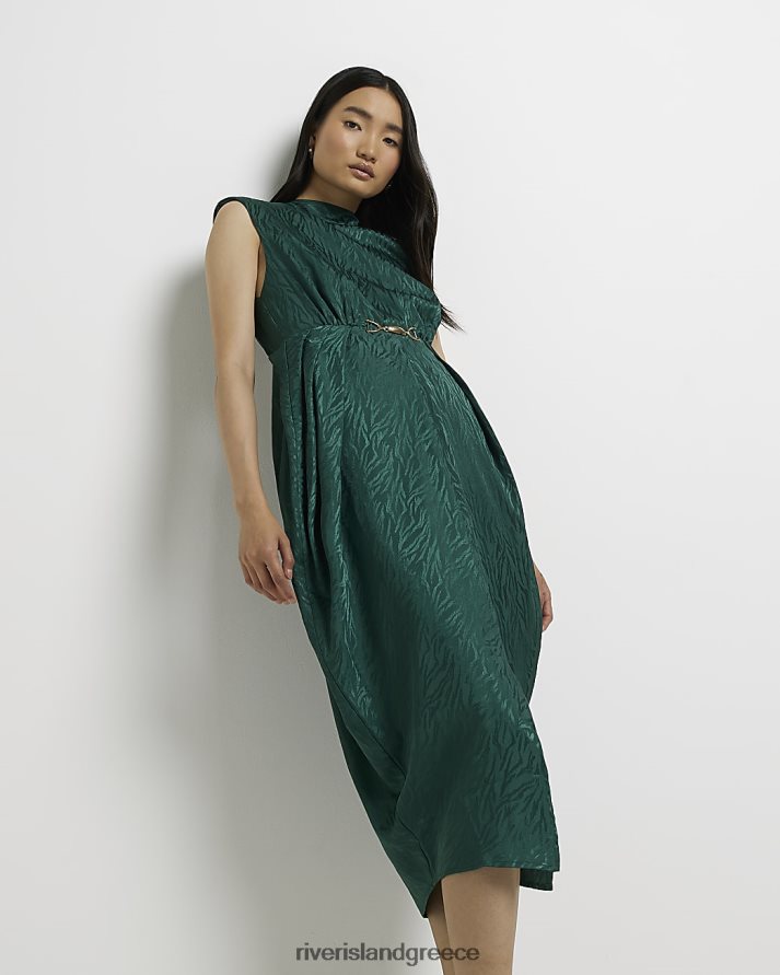River Island ενδύματα πράσινος γυναίκες μίντι φόρεμα με animal print σατέν shift B6N8X1510