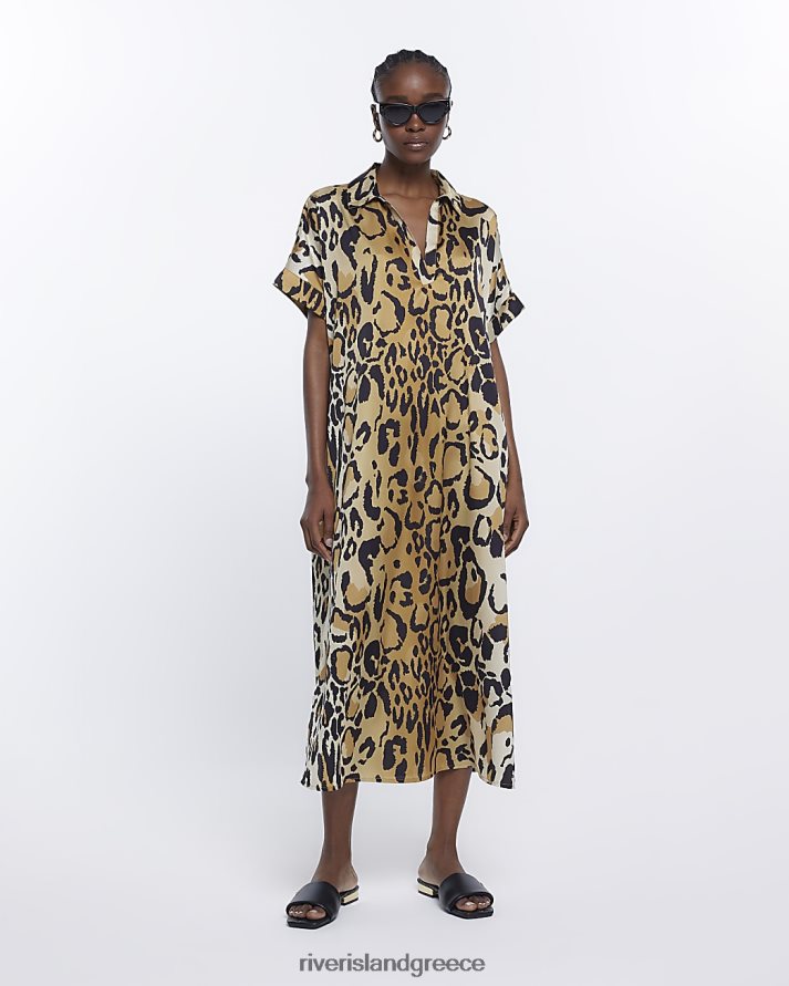 River Island ενδύματα μπεζ γυναίκες animal print shift midi φόρεμα B6N8X1527