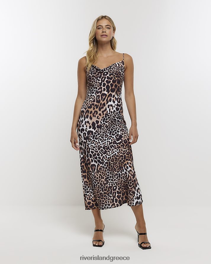 River Island ενδύματα μαύρος γυναίκες μίντι φόρεμα με φιόγκο με animal print slip B6N8X1330