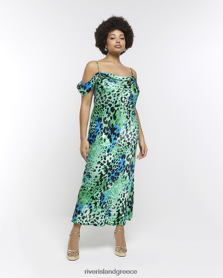 River Island ενδύματα πράσινος γυναίκες συν σατέν animal print slip midi φόρεμα B6N8X5151