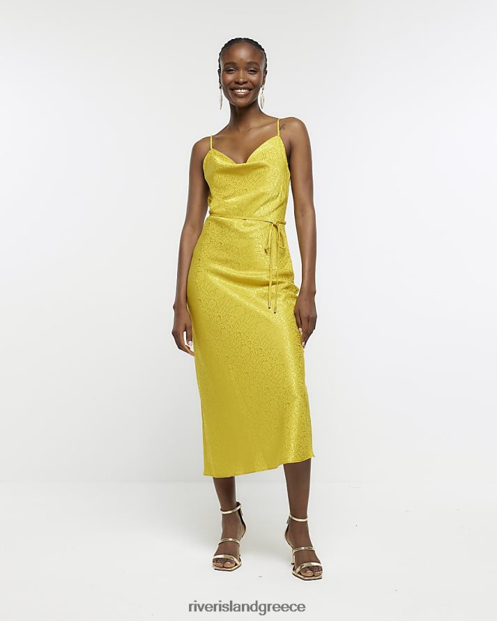 River Island ενδύματα κίτρινος γυναίκες σατέν animal print slip midi φόρεμα B6N8X792