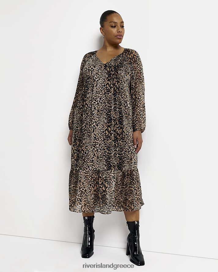River Island ενδύματα καφέ γυναίκες συν animal print smock μίντι φόρεμα B6N8X2254