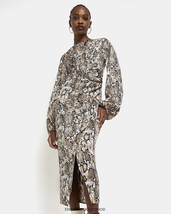 River Island ενδύματα μπεζ γυναίκες animal print twist shift midi φόρεμα B6N8X4960
