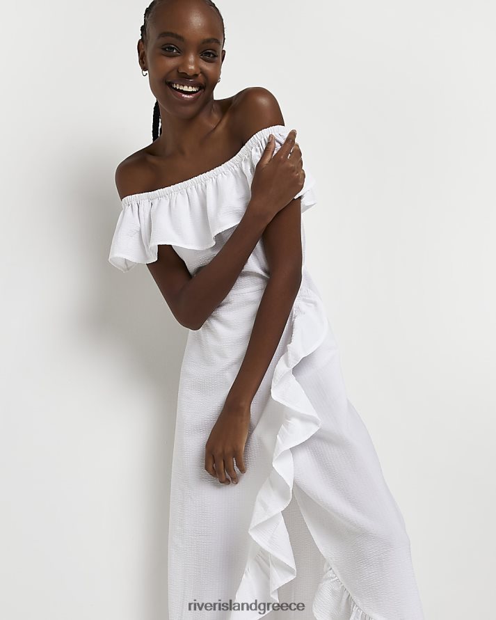 River Island ενδύματα άσπρο γυναίκες μίντι φόρεμα bardot frill B6N8X1737