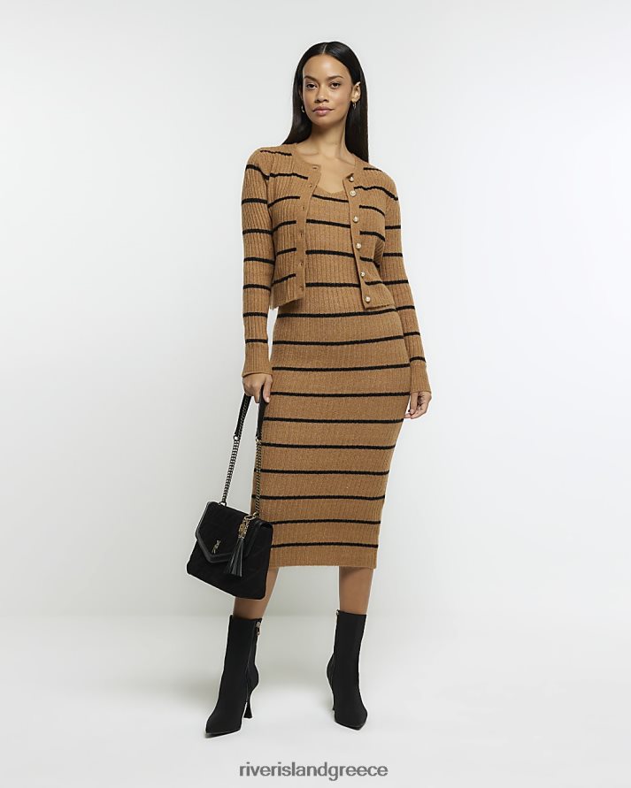 River Island ενδύματα καφέ γυναίκες μίντι σετ φορέματος πλεκτό ριγέ bodycon B6N8X107