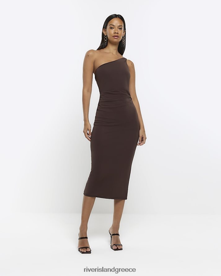 River Island ενδύματα καφέ γυναίκες λεπτομέρεια ντραπέ μίντι φόρεμα bodycon B6N8X1387