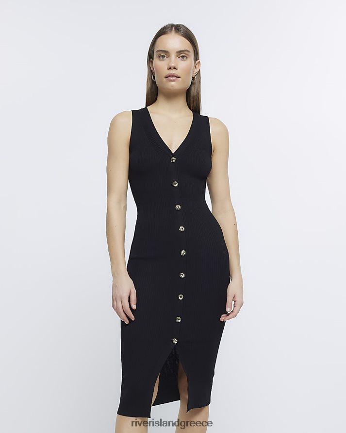 River Island ενδύματα μαύρος γυναίκες Μίντι φόρεμα bodycon με κουμπί B6N8X1804