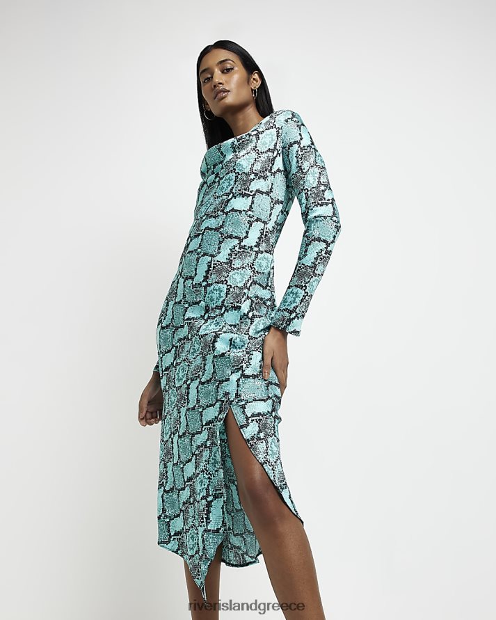 River Island ενδύματα μπλε γυναίκες Μίντι φόρεμα με μακρυμάνικο bodycon B6N8X1979