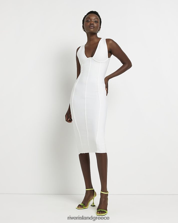 River Island ενδύματα άσπρο γυναίκες μίντι φόρεμα αμάνικο bodycon B6N8X2079