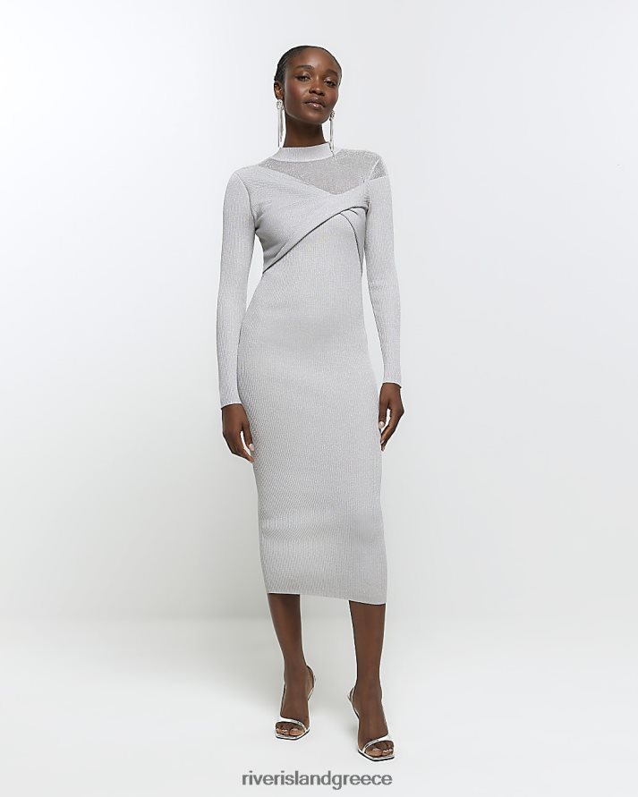 River Island ενδύματα ασήμι γυναίκες Μίντι φόρεμα με λεπτομέρεια bodycon B6N8X33
