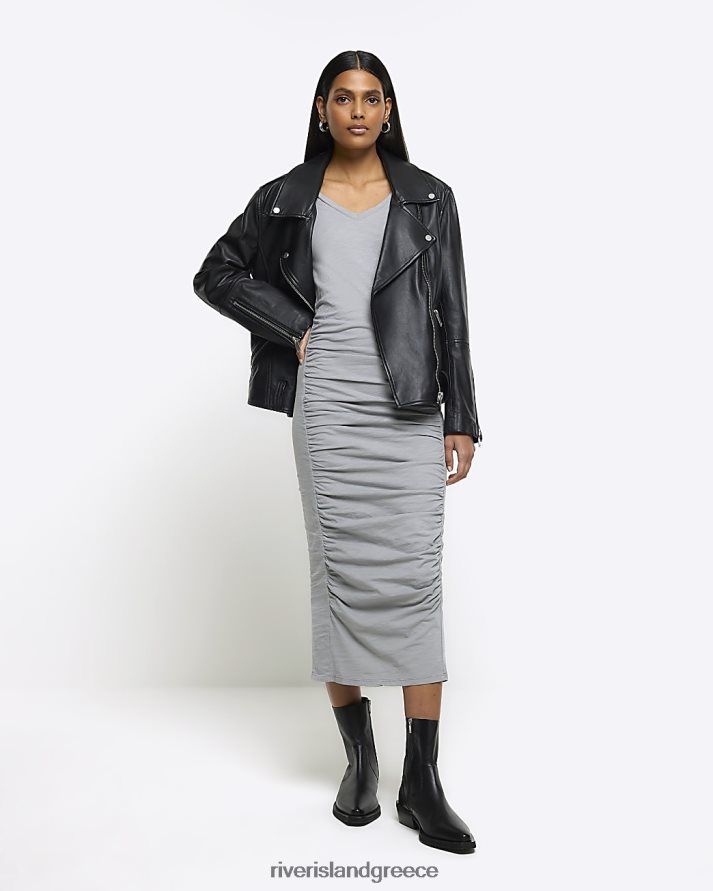 River Island ενδύματα γκρί γυναίκες μίντι φόρεμα με ρουχ bodycon B6N8X3822
