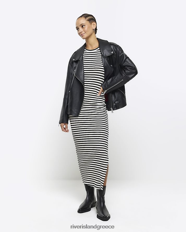 River Island ενδύματα μαύρος γυναίκες Μίντι φόρεμα με ρίγες bodycon B6N8X3840