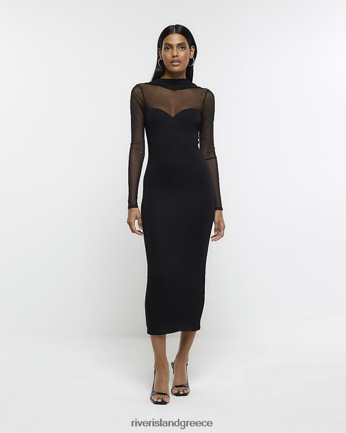 River Island ενδύματα μαύρος γυναίκες Μίντι φόρεμα από διχτυωτό πάνελ bodycon B6N8X4195