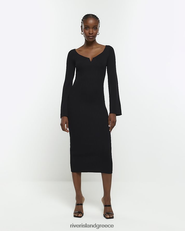 River Island ενδύματα μαύρος γυναίκες μακρυμάνικο bodycon μίντι φόρεμα B6N8X4320
